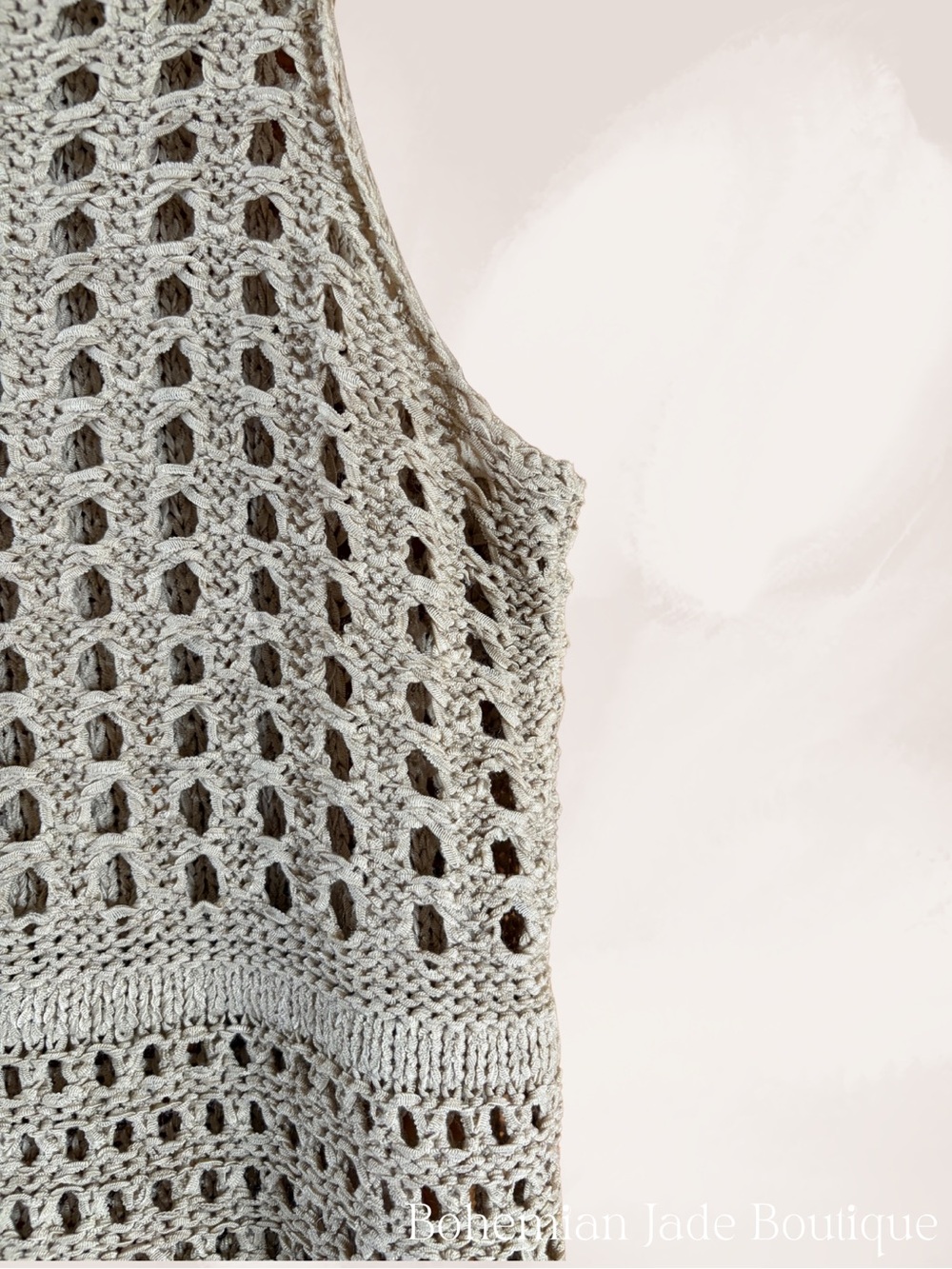 Blu Pepper Crochet Fringe Tank Top Women’s Small Beige Boho Open Knit - Picture 5 of 6